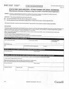 孩子领取加拿大护照父母一方失联声明公证书