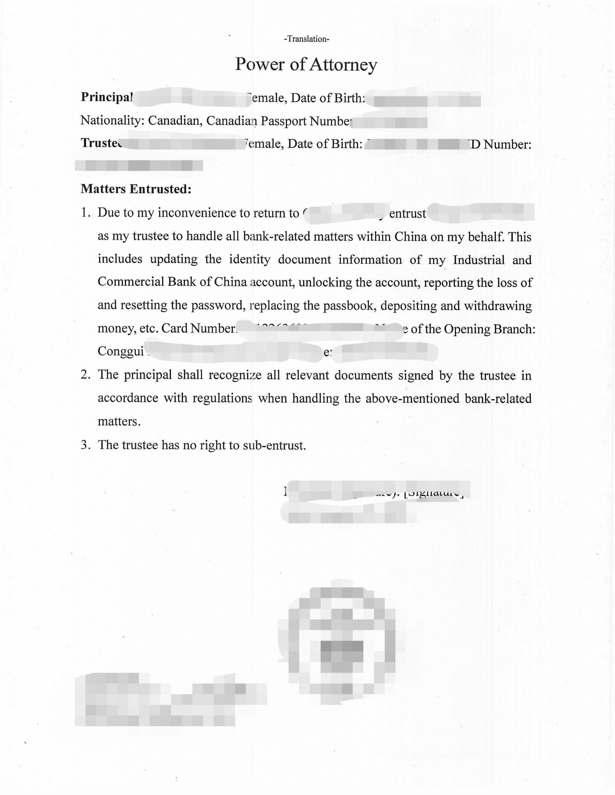 海外华人中国银行业务POA加拿大海牙认证-加拿大海牙认证代理机构