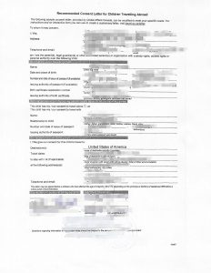 孩子出国到美国纽约旅行父母亲同意书公证书