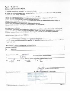 加拿大孩子更名父母同意宣誓书律师见证公证