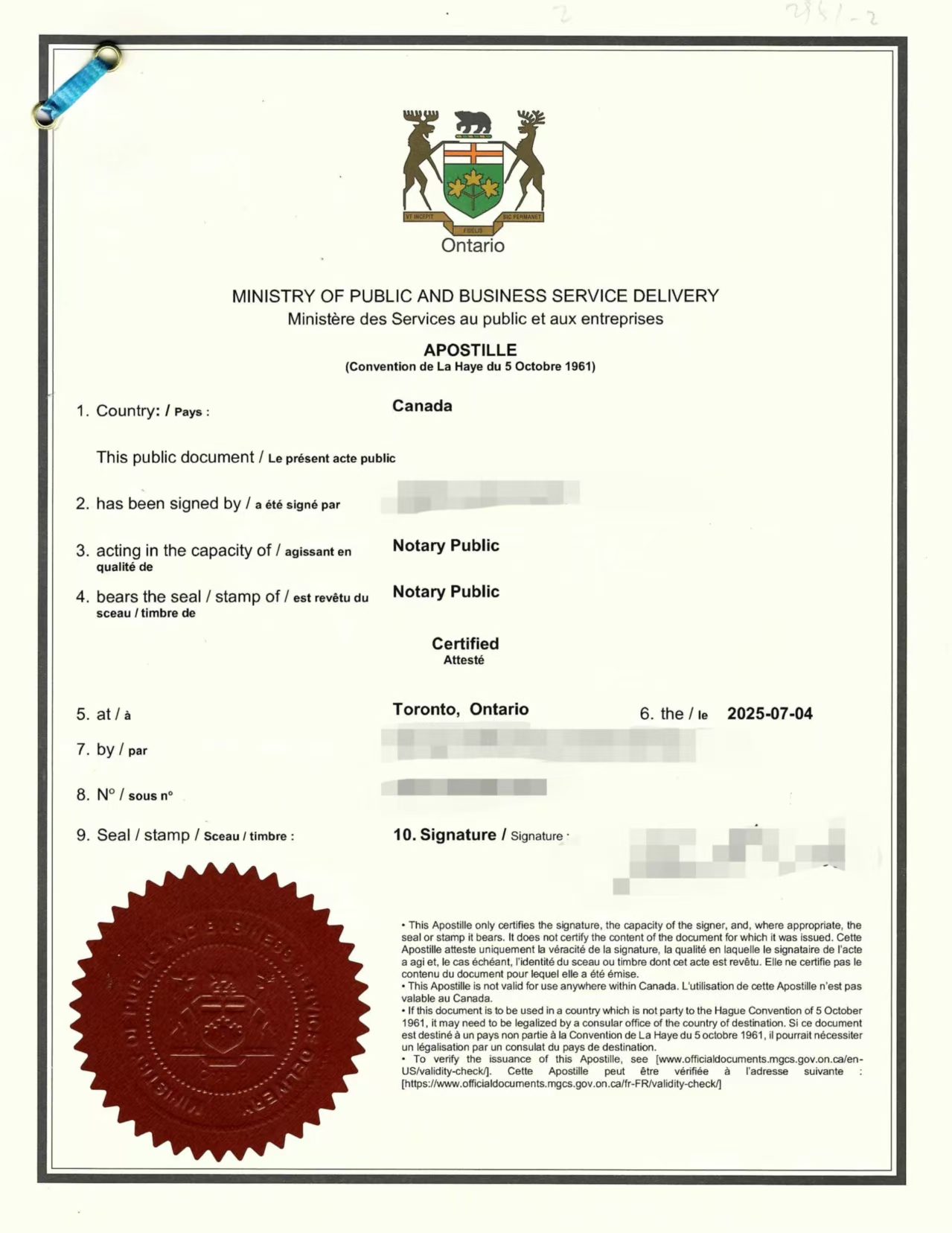 加拿大银行支票支付工资证明材料海牙认证书-加拿大海牙认证代理机构