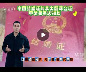 中国结婚证在加拿大翻译公证申请老年人福利