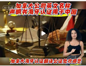 加拿大公司英文名称声明书海牙认证用于中国