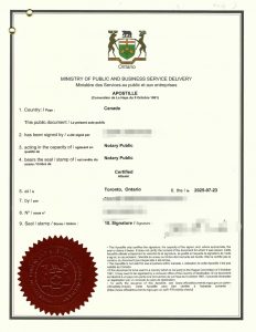 加拿大安省死亡声明书海牙认证附加证明书