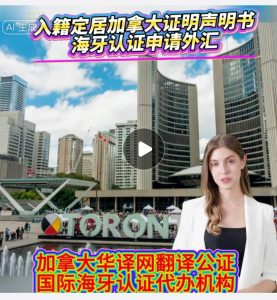 入籍定居加拿大证明声明书海牙认证申请外汇