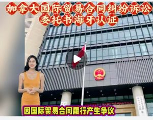 加拿大国际贸易合同纠纷诉讼委托书海牙认证