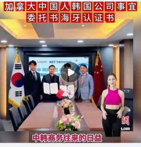 加拿大中国人韩国公司事宜委托书海牙认证书