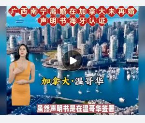 广西南宁离婚在加拿大未再婚声明书海牙认证