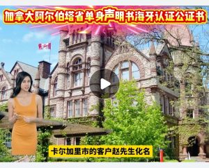 加拿大阿尔伯塔省单身声明书海牙认证公证书