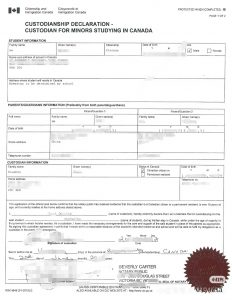 未成年孩子在加拿大上学监护人声明书公证