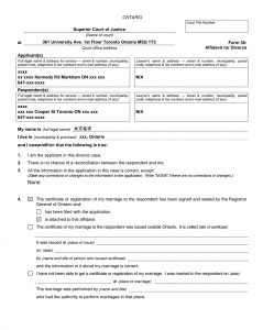 加拿大无争议离婚 Form 36 律师见证签名公证案例