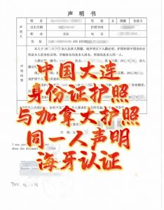 大连身份证护照与加拿大护照同一人海牙认证
