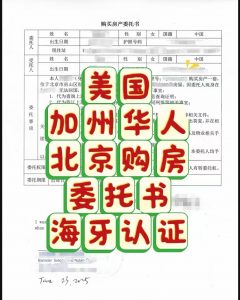 加州华人北京购房委托书海牙认证一天完成