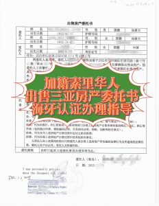 加拿大素里华人出售三亚房产委托书海牙认证