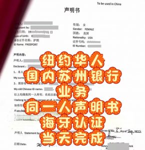 纽约华人办理苏州银行业务同一人海牙认证