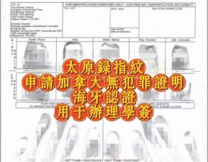太原录指纹申请加拿大无罪证明海牙认证学签用