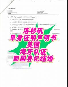 洛衫矶单身证明声明书美国海牙认证回国结婚
