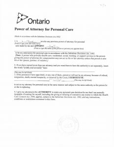 多伦多个人护理务委托书 Power of Attorney for Personal Care