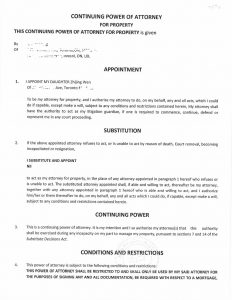 多伦多房产委托书 ONTINUING POWER OF ATTORNEY FOR PROPERTY IN ONTARIO