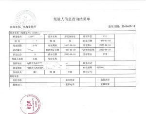 加拿大ATIO认证翻译：中国车管所认证翻译：驾驶人信息查询结果单 驾驶人安全驾驶信用情况