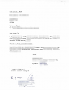 加拿大公司汽车注册声明书公证