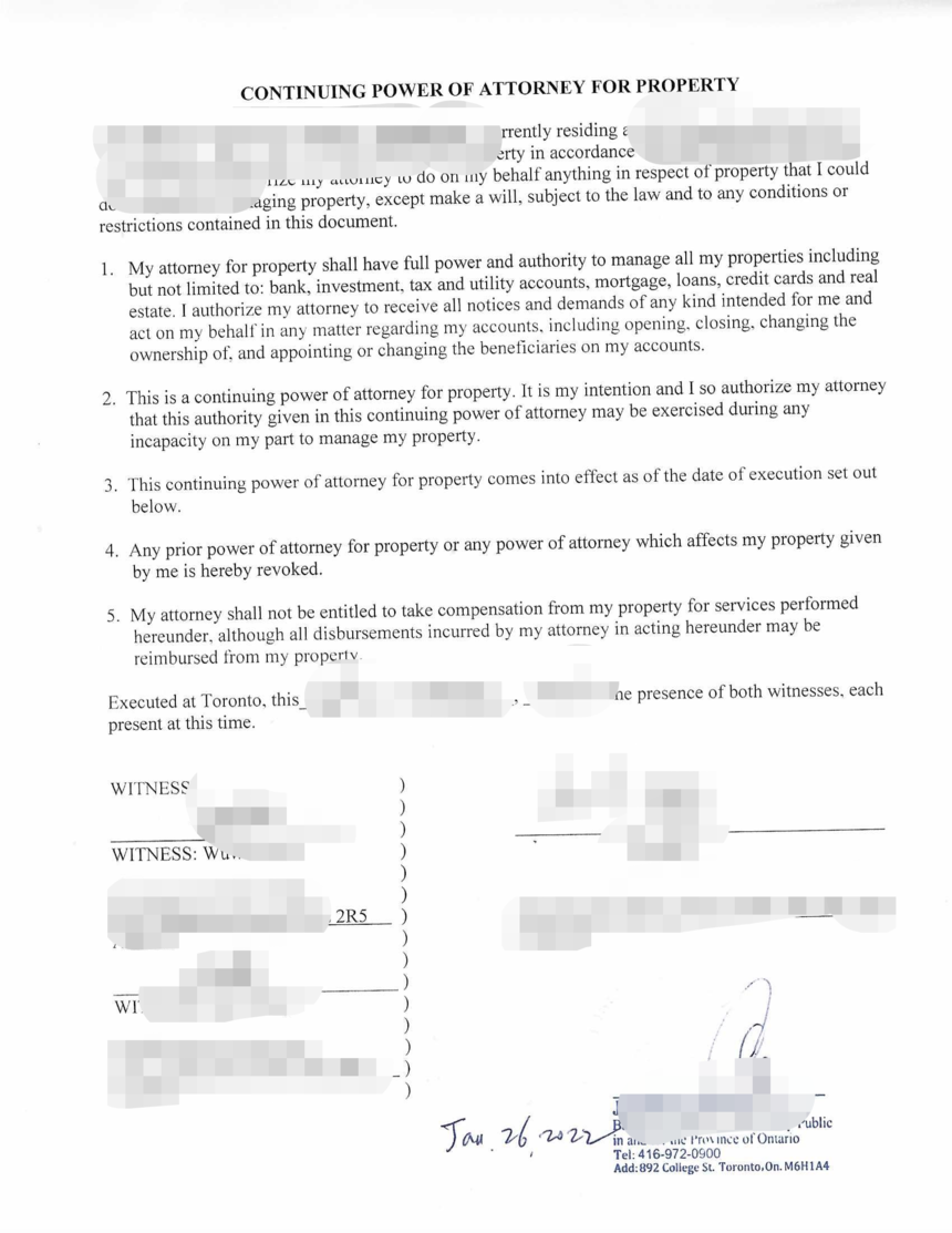 加拿大银行授权委托书POA公证书