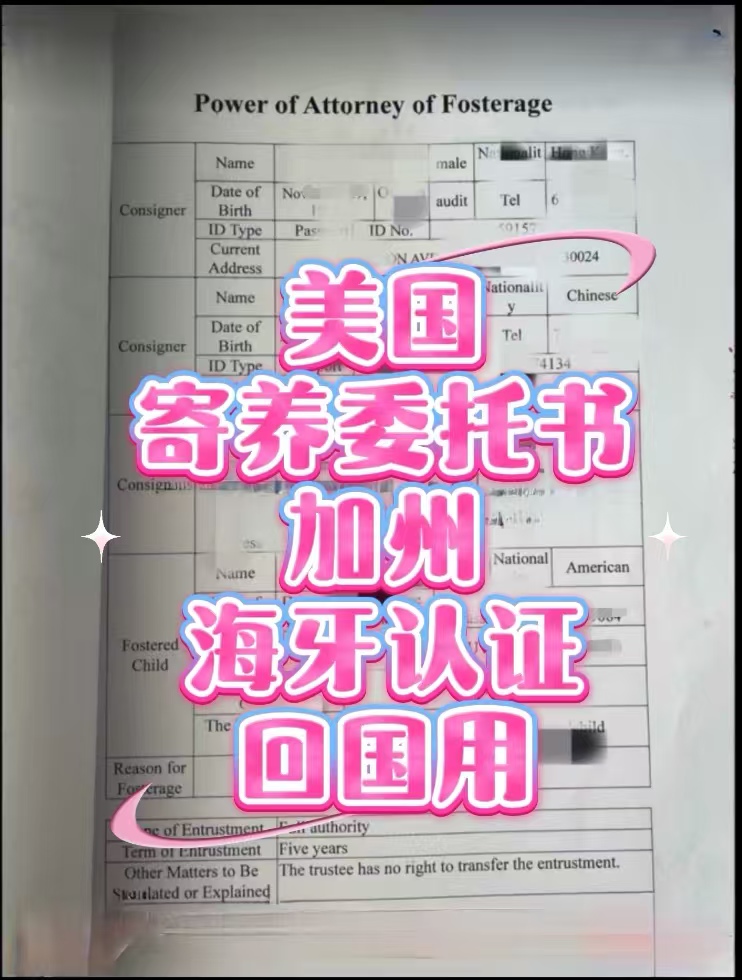 美国儿童寄养委托书加州海牙认证代办流程