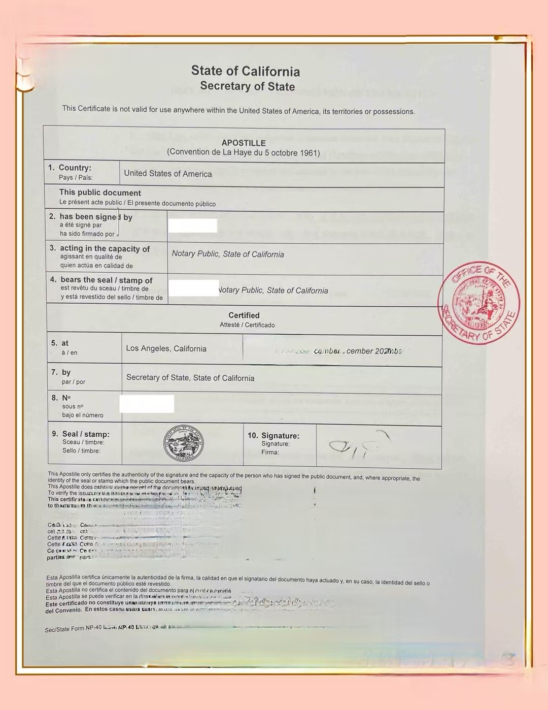 美国加州结婚证海牙认证回国更改户籍登记