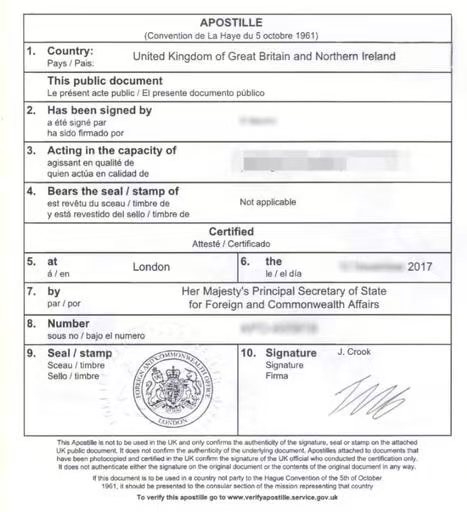 英国海牙认证文件全品类翻译盖章跨国使用