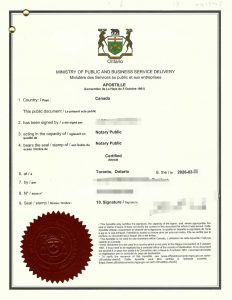 安省出生证明亲子关系证明海牙公约附加文书