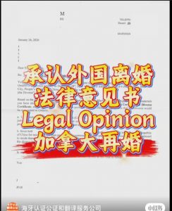 承认外国离婚法律意见书Legal Opinion加拿大