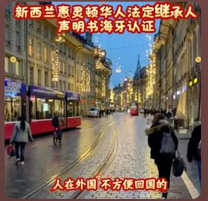 新西兰惠灵顿华人法定继承人声明书海牙认证